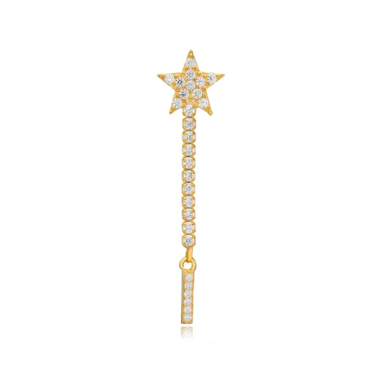 Single Long Star And Initial C Letter Silver Earrings Single Long Star And Initial C Letter Silver Earrings