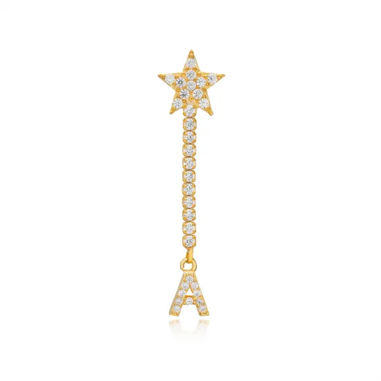 Single Long Star And Initial O Letter Silver Earrings Single Long Star And Initial O Letter Silver Earrings
