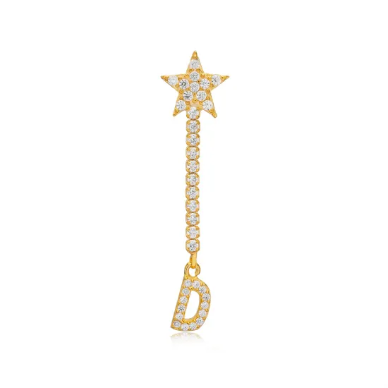 Single Long Star And Initial O Letter Silver Earrings Single Long Star And Initial O Letter Silver Earrings