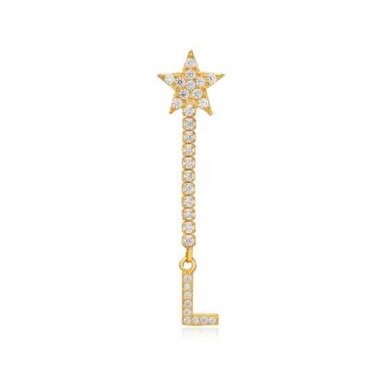 Single Long Star And Initial O Letter Silver Earrings Single Long Star And Initial O Letter Silver Earrings