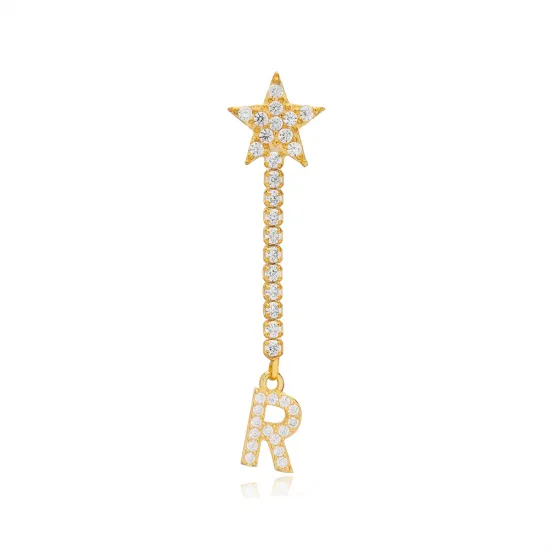 Single Long Star And Initial O Letter Silver Earrings Single Long Star And Initial O Letter Silver Earrings