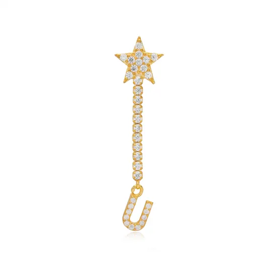 Single Long Star And Initial O Letter Silver Earrings Single Long Star And Initial O Letter Silver Earrings