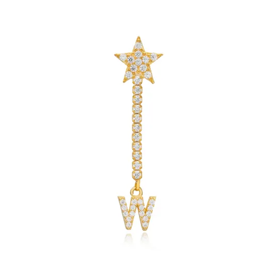 Single Long Star And Initial O Letter Silver Earrings Single Long Star And Initial O Letter Silver Earrings