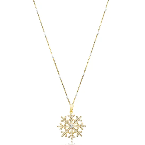 42 5 Cm Snowflake White Enamel Chain Silver Necklace