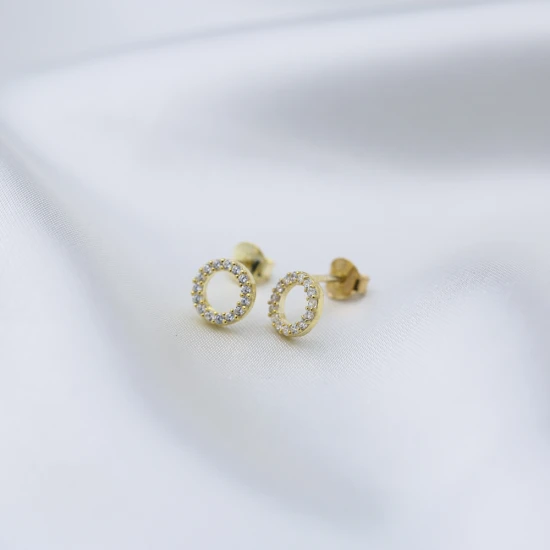 Tiny Hollow Round CZ 925 Sterling Silver Earrings