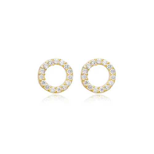 Tiny Hollow Round CZ 925 Sterling Silver Earrings