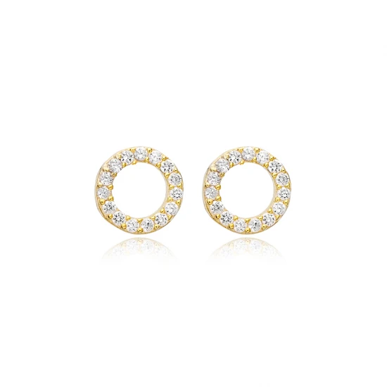 Tiny Hollow Round CZ 925 Sterling Silver Earrings
