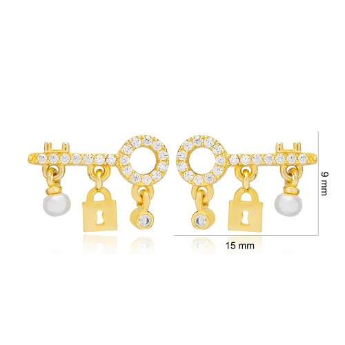 Key And Lock 925 Sterling Silver Earrings