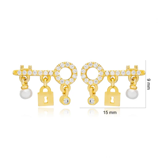 Key And Lock 925 Sterling Silver Earrings Key And Lock 925 Sterling Silver Earrings
