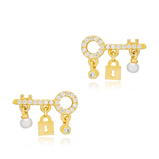 Key And Lock 925 Sterling Silver Earrings Key And Lock 925 Sterling Silver Earrings