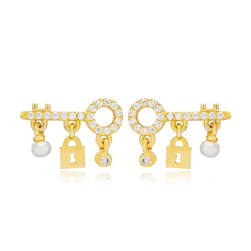 Key And Lock 925 Sterling Silver Earrings