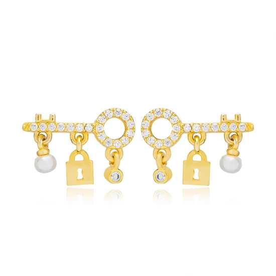 Key And Lock 925 Sterling Silver Earrings Key And Lock 925 Sterling Silver Earrings