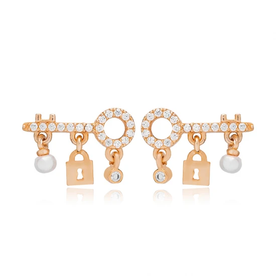 Key And Lock 925 Sterling Silver Earrings Key And Lock 925 Sterling Silver Earrings