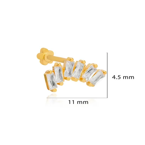 Baguette Clear CZ Single Piercing 925 Silver Earrings Baguette Clear CZ Single Piercing 925 Silver Earrings