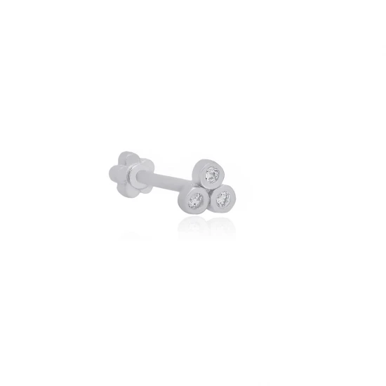 Tiny Three Clear CZ Single Piercing 925 Silver Earrings | 925 Sterling Silver Wholesale | Sade Silver Tiny Three Clear CZ Single Piercing 925 Silver Earrings - Sade 925 Silver Jewelry