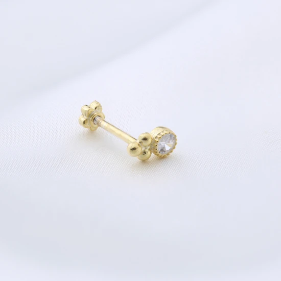 Single CZ Single Piercing 925 Sterling Silver Earrings | 925 Sterling Silver Wholesale | Sade Silver Single CZ Single Piercing 925 Sterling Silver Earrings - Sade 925 Silver Jewelry