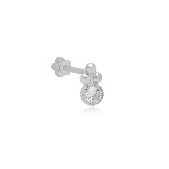 Single CZ Single Piercing 925 Sterling Silver Earrings | 925 Sterling Silver Wholesale | Sade Silver Single CZ Single Piercing 925 Sterling Silver Earrings - Sade 925 Silver Jewelry