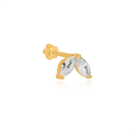 Marquoise Cut Clear Zircon Stone Single Piercing Turkish 925 Sterling Silver Jewelry Marquoise Cut Clear Zircon Stone Single Piercing Turkish 925 Sterling Silver Jewelry