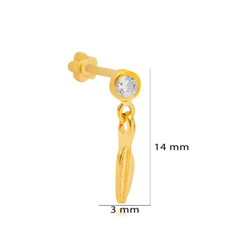 Tiny Leaf CZ Single Piercing Sterling Silver Earrings