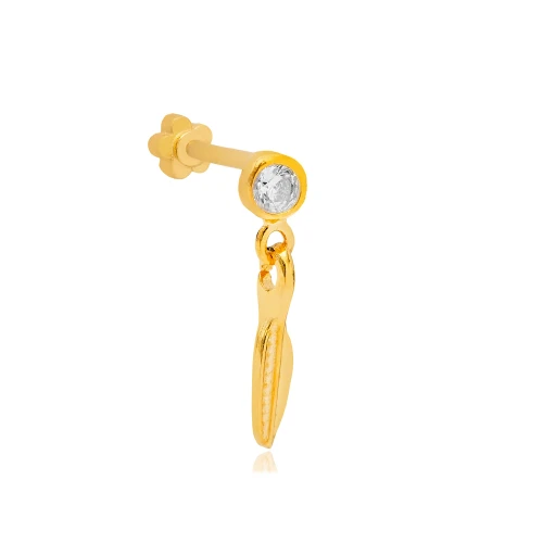 Tiny Leaf CZ Single Piercing Sterling Silver Earrings