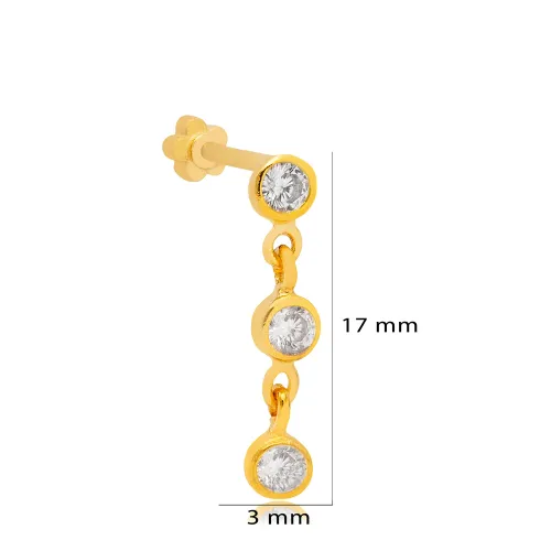Three Clear CZ Single Piercing Sterling Silver Earrings