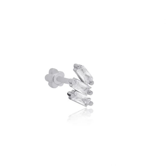 Minimalist Shape CZ Single Piercing Silver Earrings | 925 Sterling Silver Wholesale | Sade Silver Minimalist Shape CZ Single Piercing Silver Earrings - Sade 925 Silver Jewelry