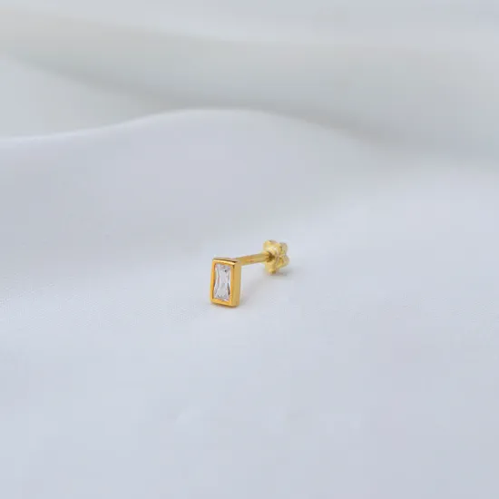 Tiny Rectangle Zircon Stone Single Piercing Wholesale Handmade Turkish 925 Sterling Silver Tiny Rectangle Zircon Stone Single Piercing Wholesale Handmade Turkish 925 Sterling Silver
