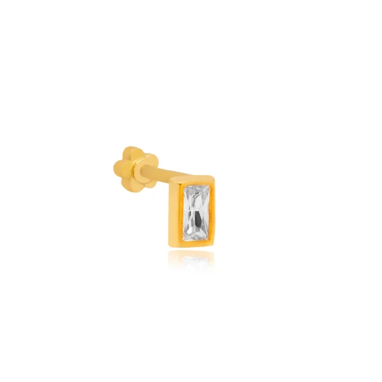 Tiny Rectangle CZ Single Piercing 925 Silver Earrings - Sade 925 Silver Jewelry