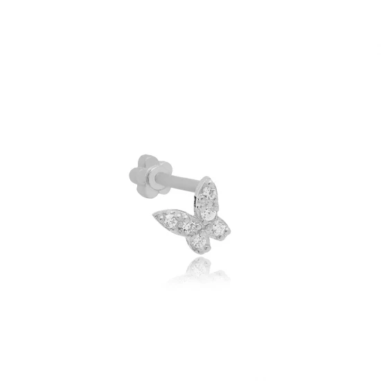 Butterfly Shape Single Piercing 925 Silver Earrings | 925 Sterling Silver Wholesale | Sade Silver Butterfly Shape Single Piercing 925 Silver Earrings - Sade 925 Silver Jewelry