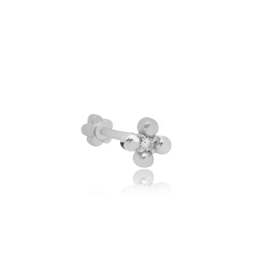 Flower Shape Single Piercing Sterling Silver Earrings | 925 Sterling Silver Wholesale | Sade Silver Flower Shape Single Piercing Sterling Silver Earrings - Sade 925 Silver Jewelry