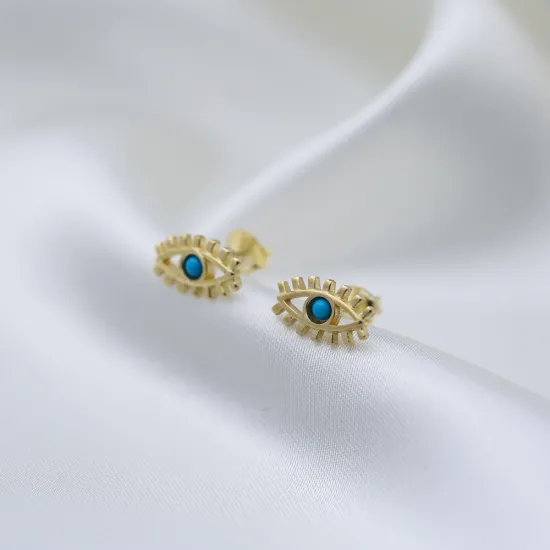 Eye Design Turquoise Stone Stud Earrings 925 Sterling Silver Jewelry Eye Design Turquoise Stone Stud Earrings 925 Sterling Silver Jewelry