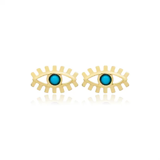Eye Design Turquoise Stone Stud Earrings 925 Sterling Silver Jewelry Eye Design Turquoise Stone Stud Earrings 925 Sterling Silver Jewelry