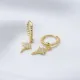 North Star Shape Dangle Earrings Trendy Ball Hoop Women 925 Sterling Silver Jewelry