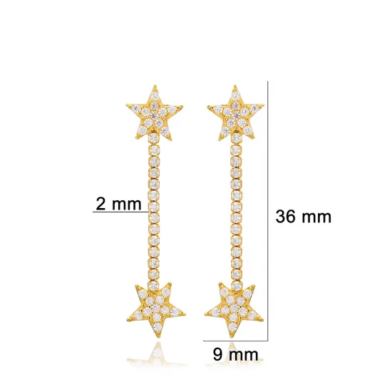 Star Tennis Chain Long 925 Sterling Silver Earrings Star Tennis Chain Long 925 Sterling Silver Earrings