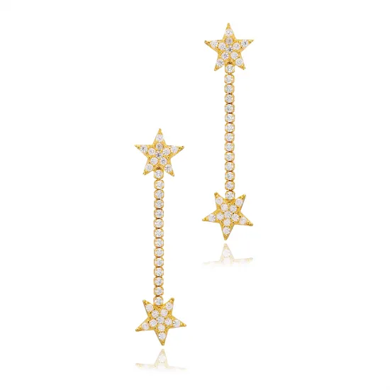 Star Tennis Chain Long 925 Sterling Silver Earrings Star Tennis Chain Long 925 Sterling Silver Earrings