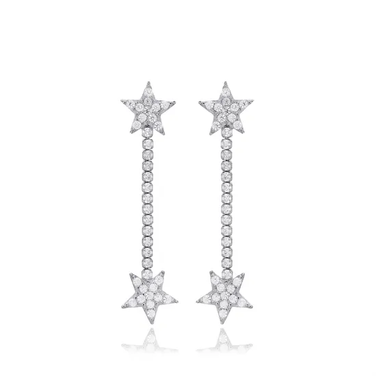 Star Tennis Chain Long 925 Sterling Silver Earrings Star Tennis Chain Long 925 Sterling Silver Earrings