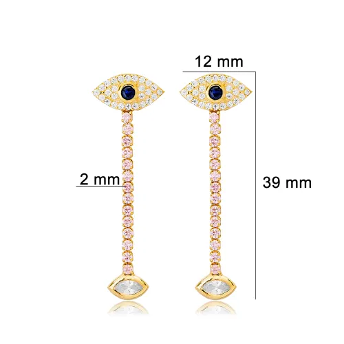 Evil Eye Tennis Chain Long Sterling Silver Earrings Evil Eye Tennis Chain Long Sterling Silver Earrings