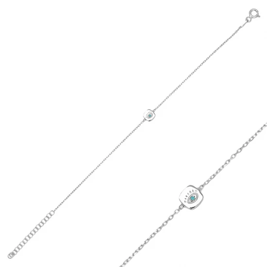 Evil Eye Turquoise Square Women 925 Silver Bracelet Evil Eye Turquoise Square Women 925 Silver Bracelet