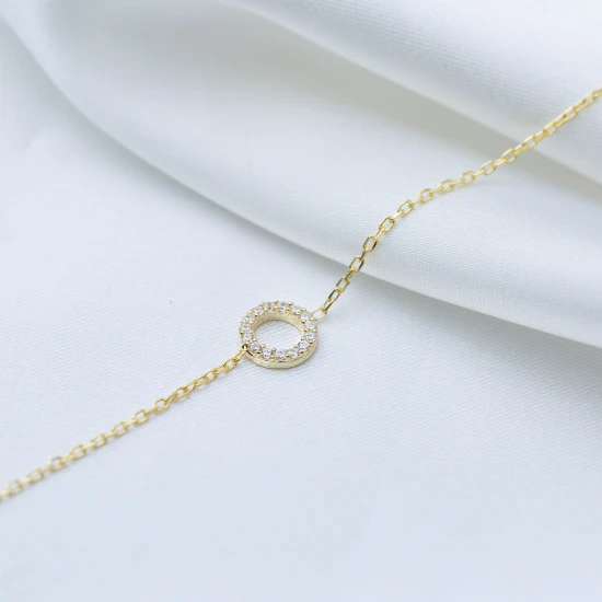 Hollow Round Clear CZ Women Sterling Silver Bracelet