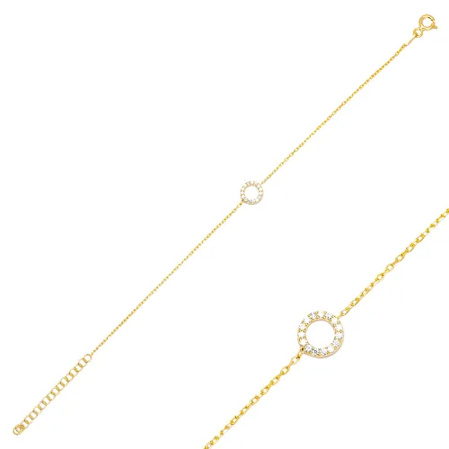 Hollow Round Clear CZ Women Sterling Silver Bracelet