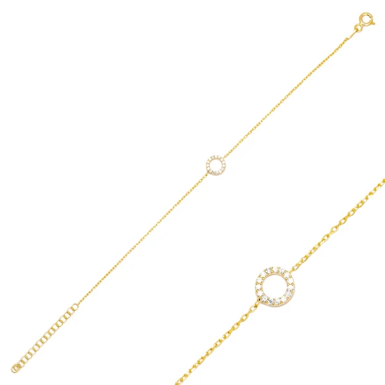 Hollow Round Clear CZ Women Sterling Silver Bracelet