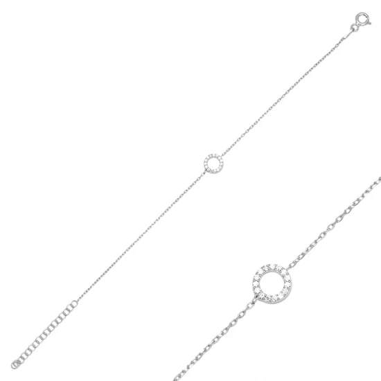 Hollow Round Clear CZ Women Sterling Silver Bracelet