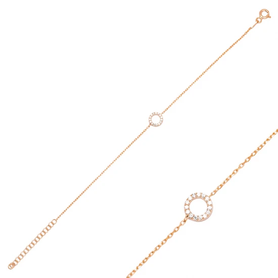 Hollow Round Clear CZ Women Sterling Silver Bracelet