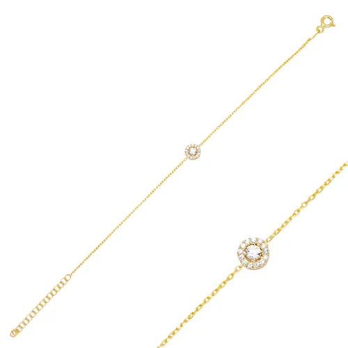 Round Shape Clear CZ Women 925 Sterling Silver Bracelet