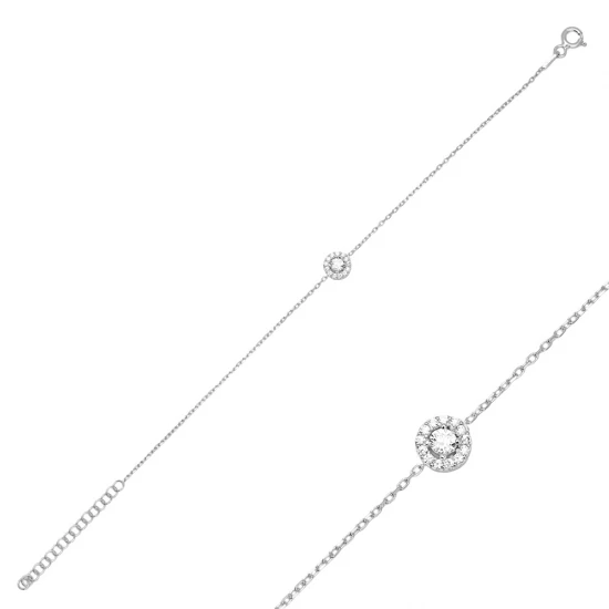 Round Shape Clear CZ Women 925 Sterling Silver Bracelet Round Shape Clear CZ Women 925 Sterling Silver Bracelet