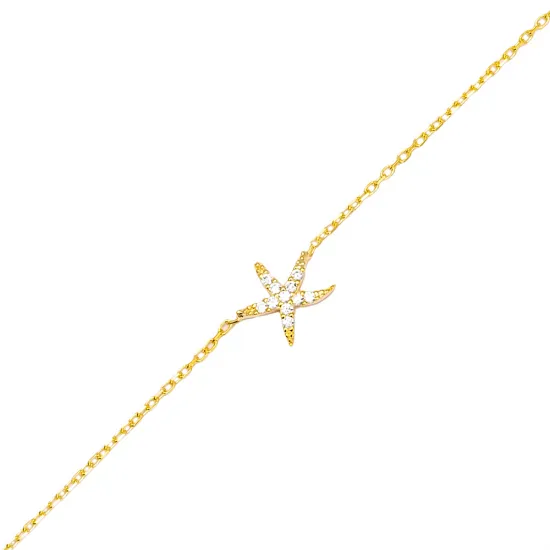 Starfish Clear CZ Women 925 Sterling Silver Bracelet