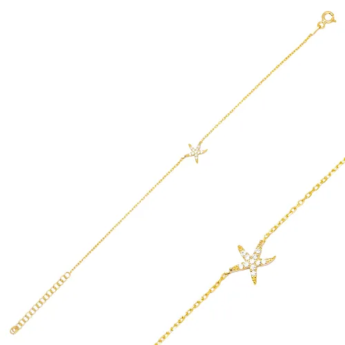 Starfish Clear CZ Women 925 Sterling Silver Bracelet