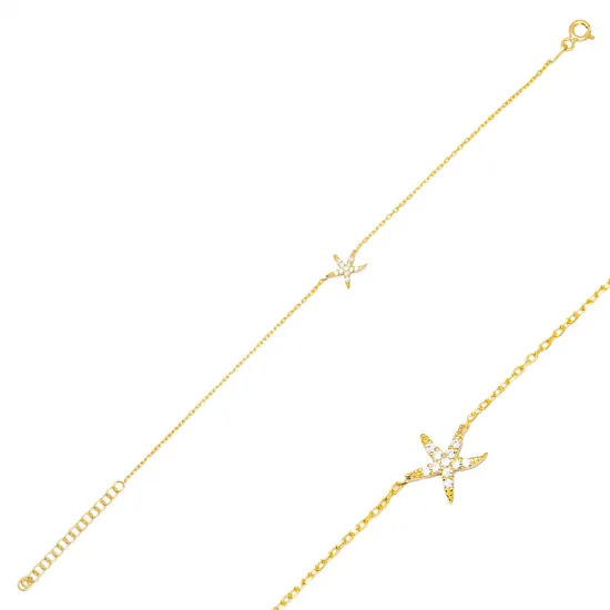 Starfish Clear CZ Women 925 Sterling Silver Bracelet