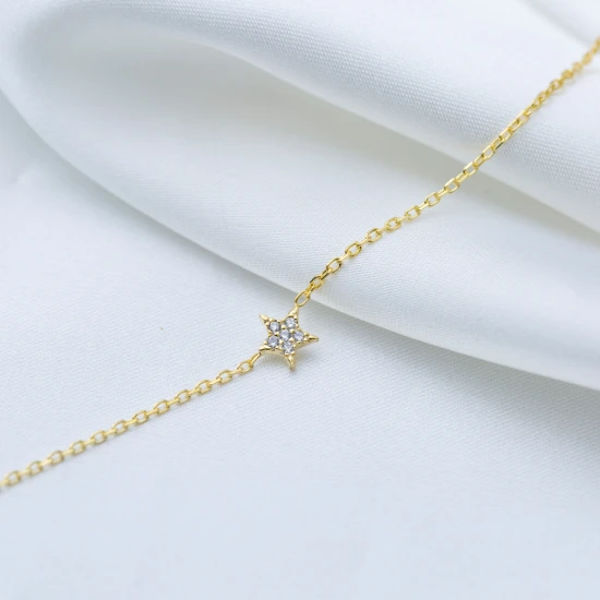 Minimalist Star Clear CZ Women Sterling Silver Bracelet