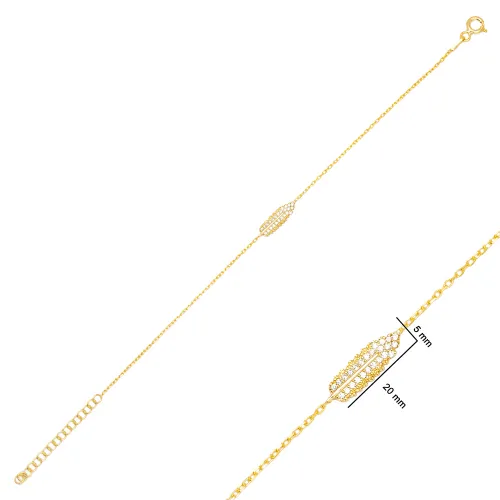 Feather Clear CZ Women 925 Sterling Silver Bracelet